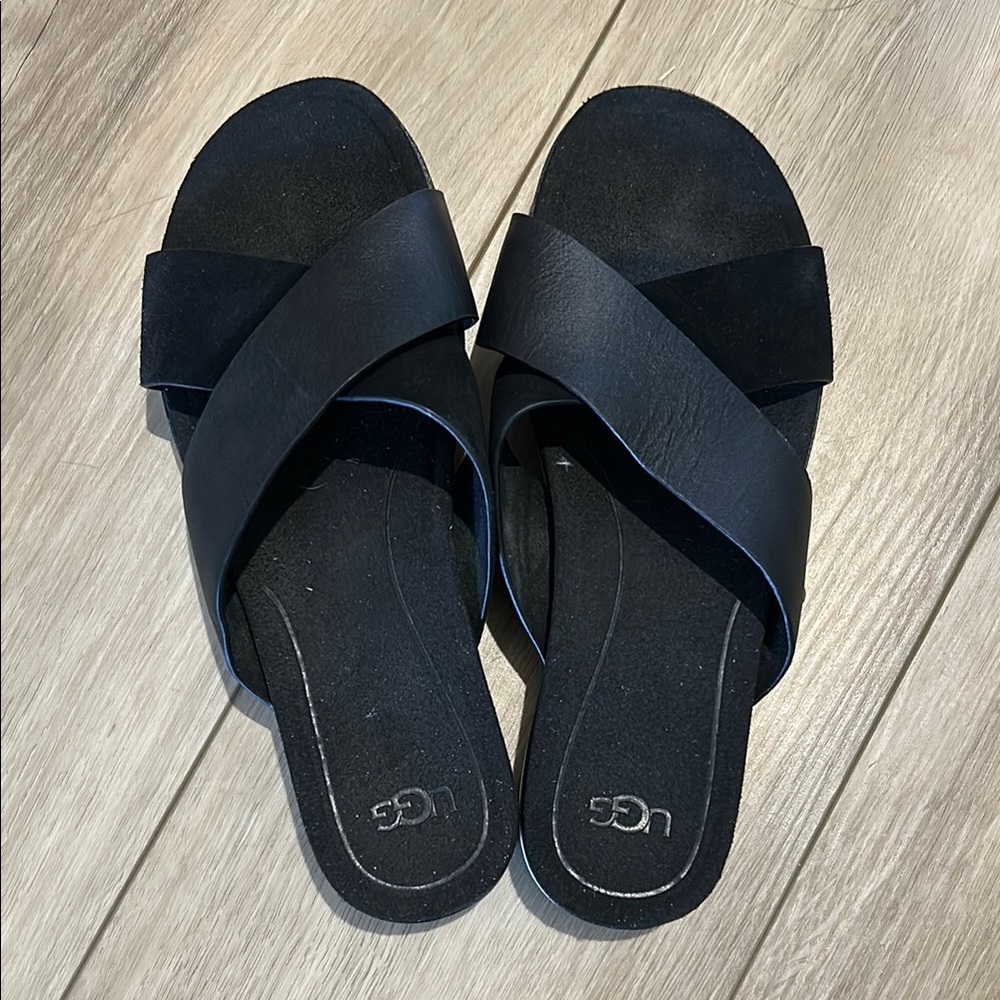 UGG Women's Black Cross Strap Sandals